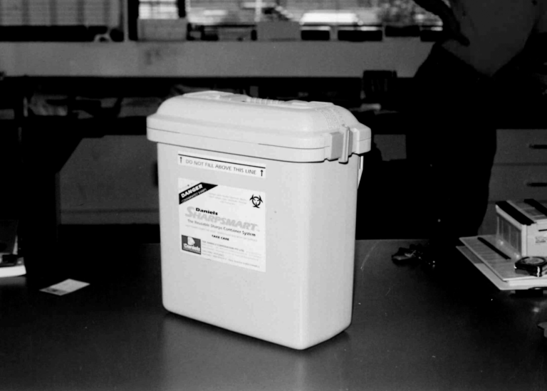 Early Daniels Sharpsmart reusable sharps container.