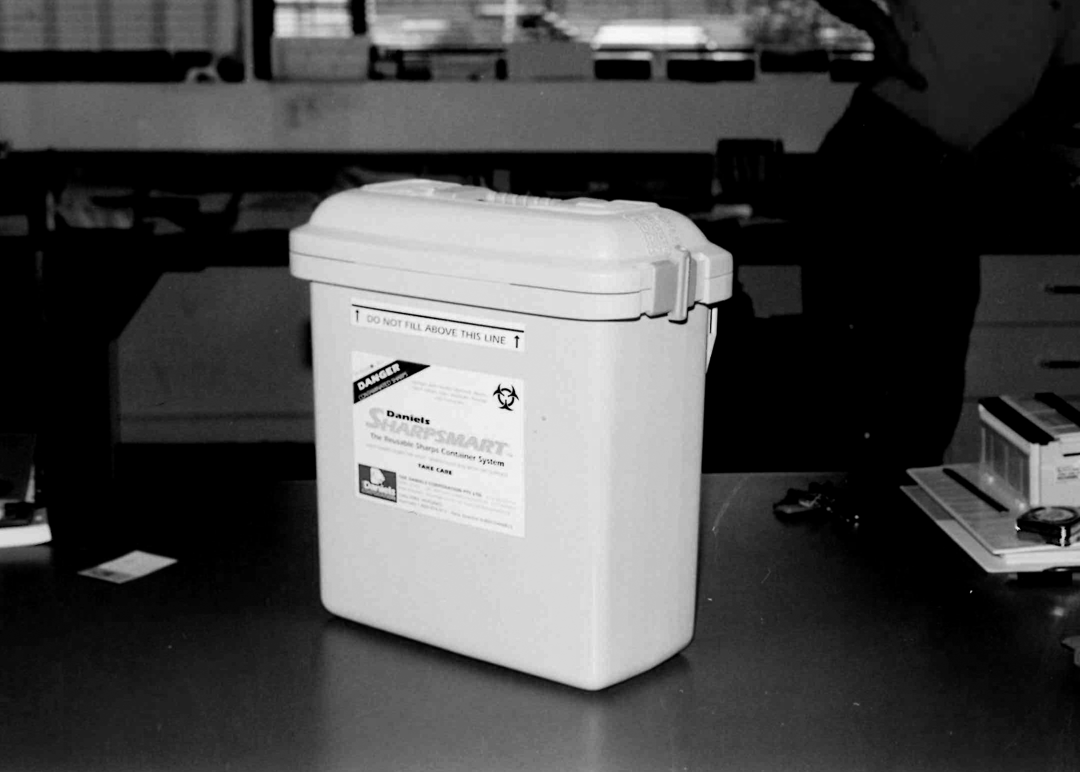 Early Daniels Sharpsmart reusable sharps container.